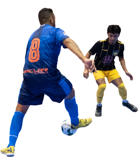 Two men playing futsal with transparent background